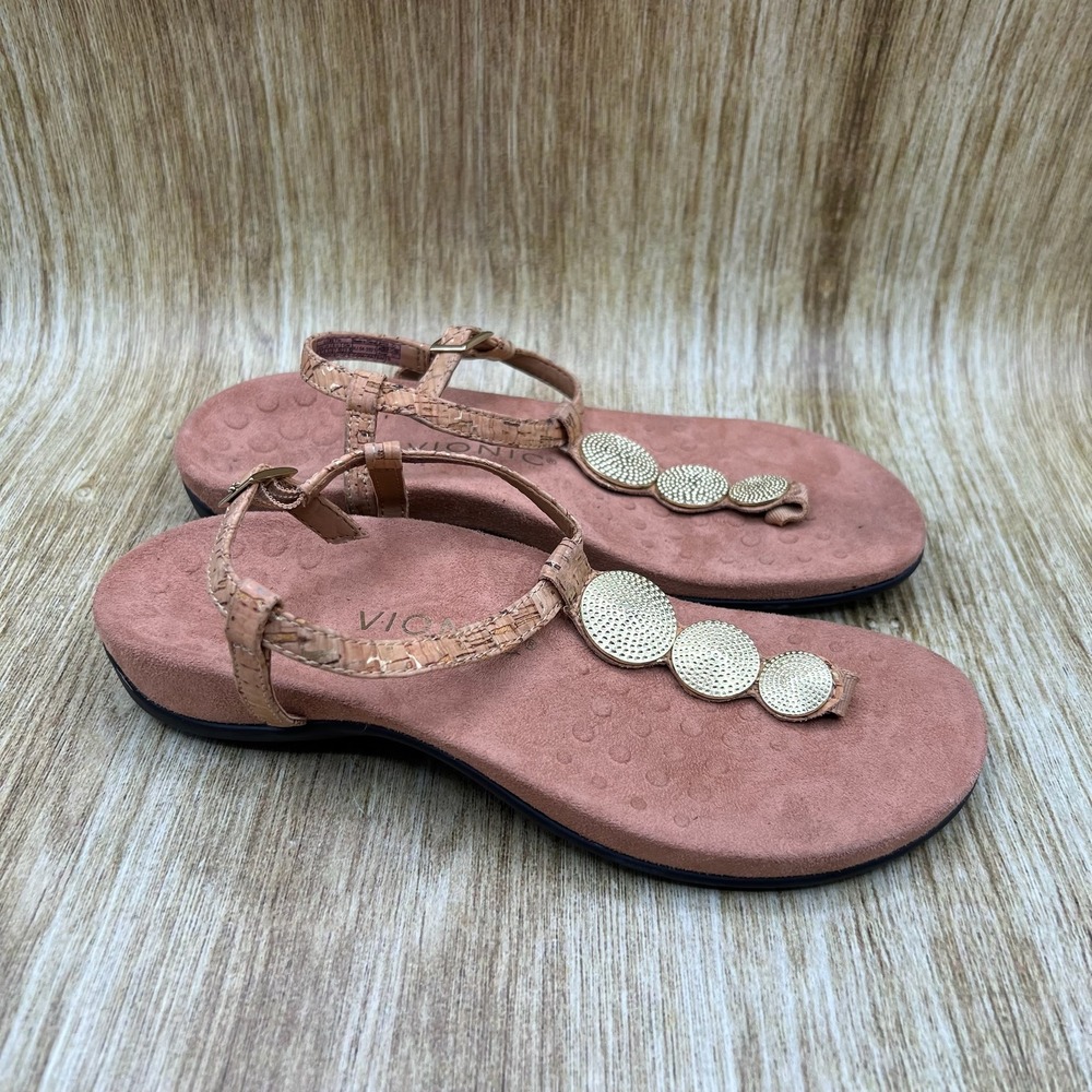 Vionic Lizbeth Sandals Women's SIze 6.5 Tan Cork T-Strap Orthaheel Thong Lizbeth
